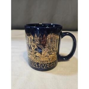 Las Vegas Nevada Casinos Coffee Mug Cup Blue and Gold Souvenir Free Shipping